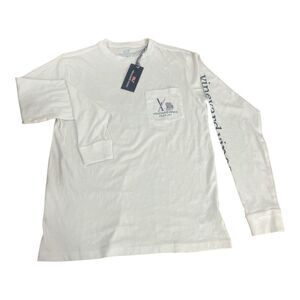 Vineyard Vines T Shirt Mens Size  XS White Chair Lift Ski Long Sleeve Pocket Tee